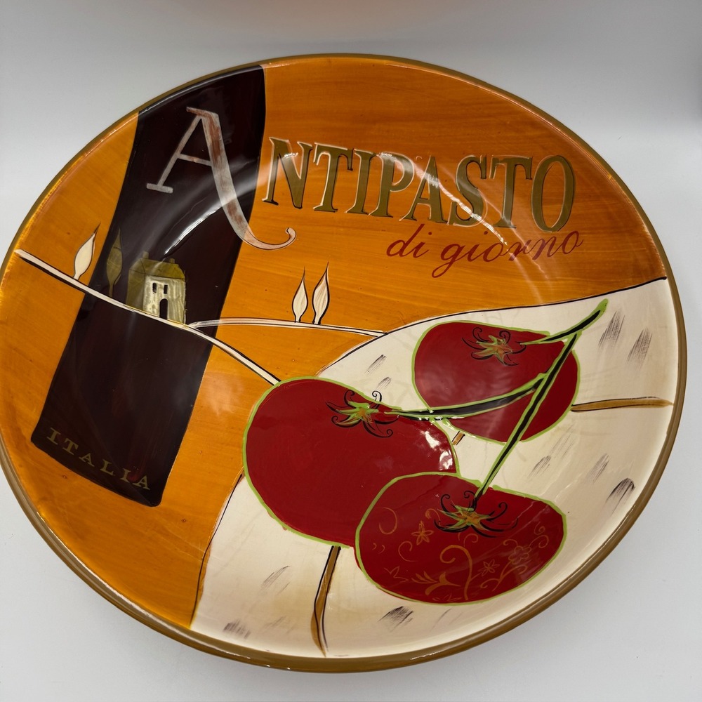 Antipasto di Giorno Italian Ceramic Serving Bowl Tomato Countryside Hand Painted